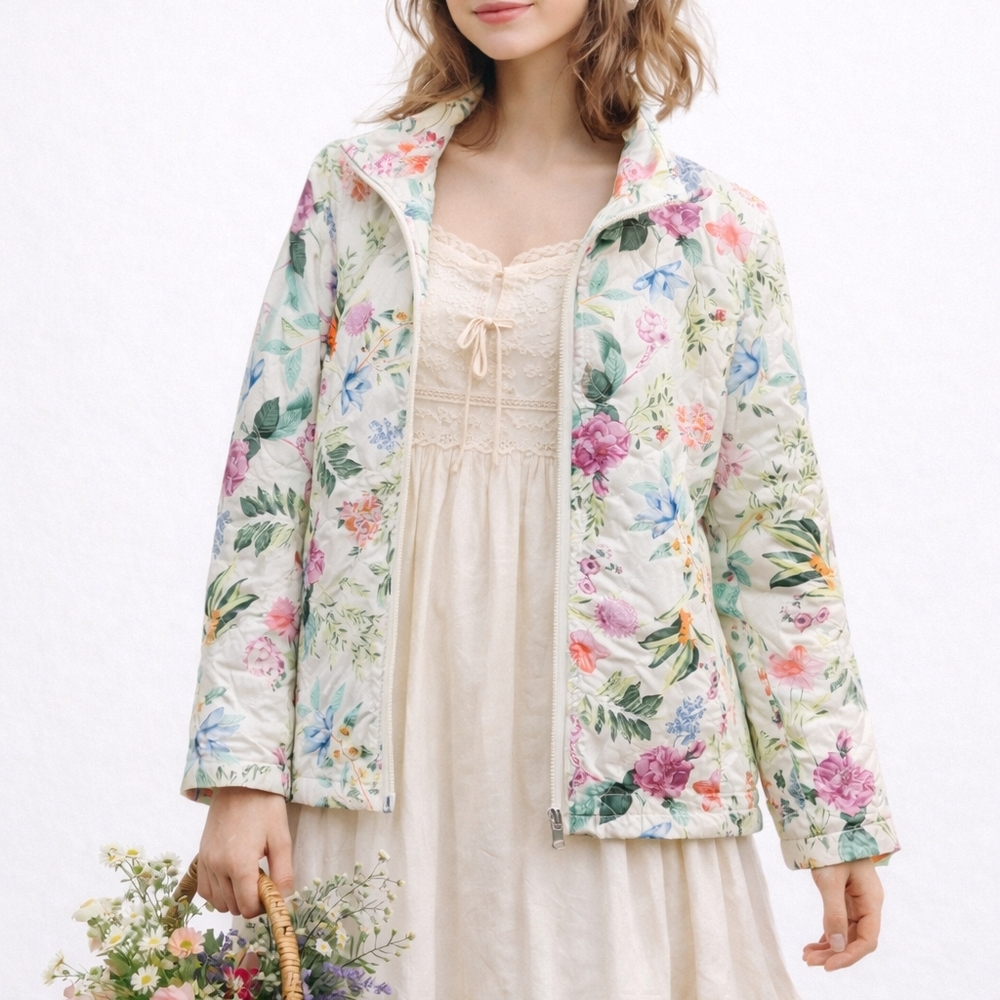 Coldwater Creek Quilted Foral Light Jacket Size Medium